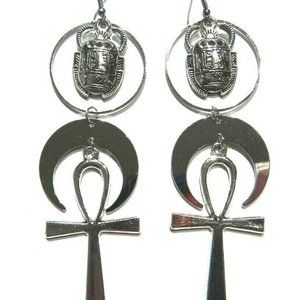 Gorgeous Egyptian Jewelry Ankh Crucifix Cross Scarab Earrings Set
